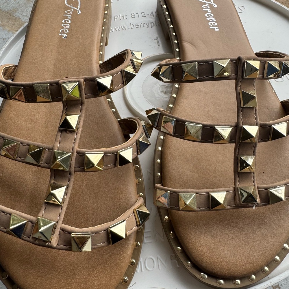 Forever 21 Gold and Tan Studded Sandals